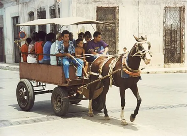 Cuban citizens resorting to horse-drawn carriage for transportation (1994)&nbsp;